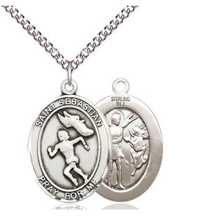 Sterling Silver Saint Sebastian Track and Field Medal Catholic Jewelry