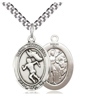 Sterling Silver Saint Sebastian Track and Field Medal Catholic Jewelry