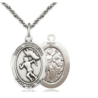 Sterling Silver Saint Sebastian Track and Field Medal Catholic Jewelry