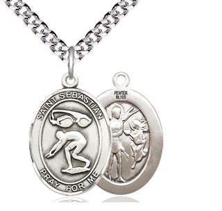 Pewter Saint Sebastian Swimming Medal Catholic Jewelry