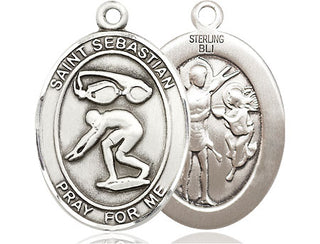 Sterling Silver Saint Sebastian Swimming Medal Catholic Jewelry