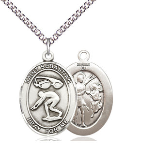 Sterling Silver Saint Sebastian Swimming Medal Catholic Jewelry