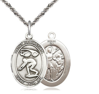 Sterling Silver Saint Sebastian Swimming Medal Catholic Jewelry
