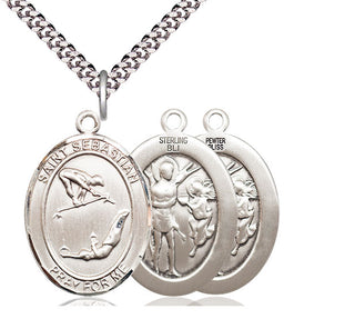 Pewter Saint Sebastian Gymnastics Medal Catholic Jewelry