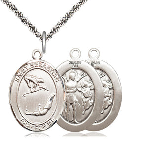 Sterling Silver Saint Sebastian Gymnastics Medal Catholic Jewelry