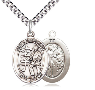 Pewter Saint Sebastian Karate Medal Catholic Jewelry