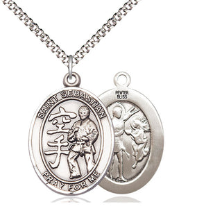 Pewter Saint Sebastian Karate Medal Catholic Jewelry