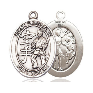 Sterling Silver Saint Sebastian Karate Medal Catholic Jewelry