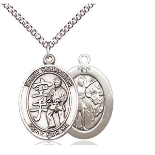 Sterling Silver Saint Sebastian Karate Medal Catholic Jewelry