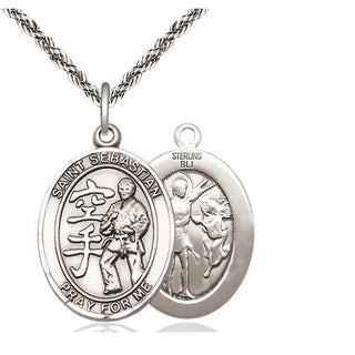Sterling Silver Saint Sebastian Karate Medal Catholic Jewelry