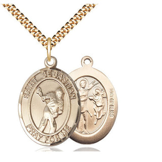 14kt Gold Filled Saint Sebastian Lacrosse Medal Catholic Jewelry