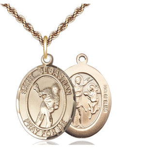 14kt Gold Filled Saint Sebastian Lacrosse Medal Catholic Jewelry