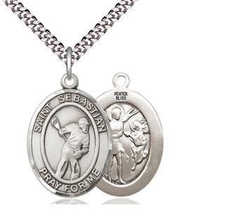 Pewter Saint Sebastian Lacrosse Medal Catholic Jewelry