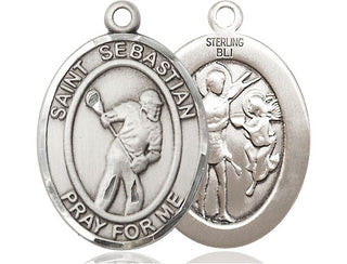Sterling Silver Saint Sebastian Lacrosse Medal Catholic Jewelry