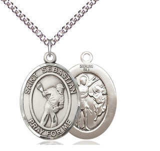 Sterling Silver Saint Sebastian Lacrosse Medal Catholic Jewelry