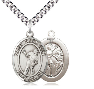 Sterling Silver Saint Sebastian Lacrosse Medal Catholic Jewelry
