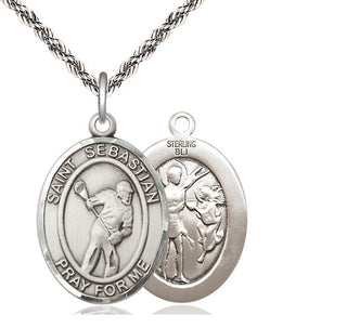 Sterling Silver Saint Sebastian Lacrosse Medal Catholic Jewelry
