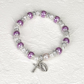 4-pack - Purple Rosary Bracelet with Pearl