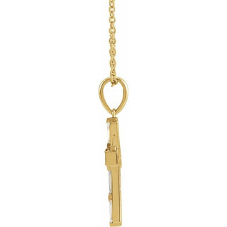 14K Yellow 3/8 CTW Natural Diamond Baguette Cross 16-18" Necklace