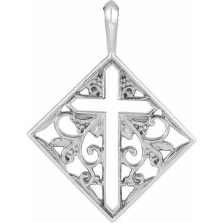 Platinum 23.39x18 mm Ornate Pierced Cross Pendant