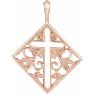 14K Rose 23.39x18 mm Ornate Pierced Cross Pendant