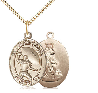 14kt Gold Filled Guardian Angel Football Medal Catholic Jewelry