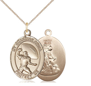 14kt Gold Filled Guardian Angel Football Medal Catholic Jewelry