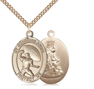 14kt Gold Filled Guardian Angel Football Medal Catholic Jewelry