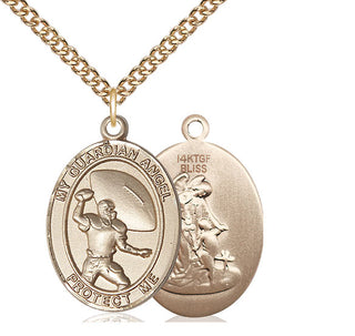 14kt Gold Filled Guardian Angel Football Medal Catholic Jewelry