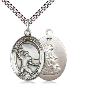 Pewter Guardian Angel Football Medal Catholic Jewelry