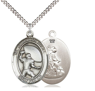 Pewter Guardian Angel Football Medal Catholic Jewelry