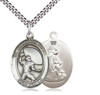 Pewter Guardian Angel Football Medal Catholic Jewelry