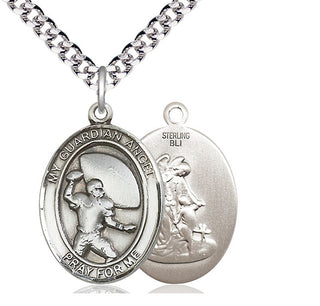 Sterling Silver Guardian Angel Football Medal Catholic Jewelry