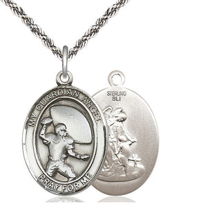 Sterling Silver Guardian Angel Football Medal Catholic Jewelry