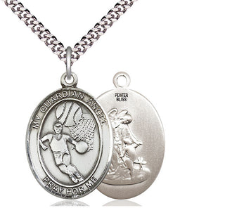 Pewter Guardian Angel Basketball Medal Catholic Jewelry