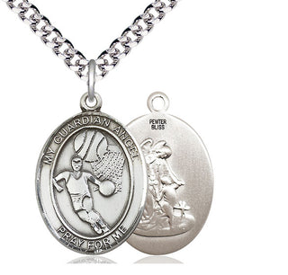 Pewter Guardian Angel Basketball Medal Catholic Jewelry