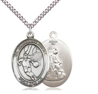 Sterling Silver Guardian Angel Basketball Medal Catholic Jewelry
