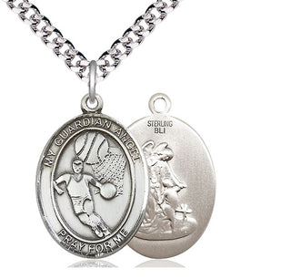 Sterling Silver Guardian Angel Basketball Medal Catholic Jewelry