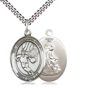 Sterling Silver Guardian Angel Basketball Medal Catholic Jewelry