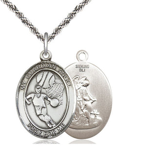 Sterling Silver Guardian Angel Basketball Medal Catholic Jewelry