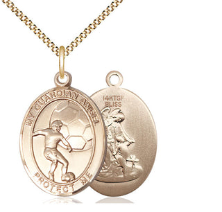 14kt Gold Filled Guardian Angel Soccer Medal Catholic Jewelry