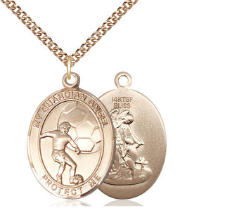 14kt Gold Filled Guardian Angel Soccer Medal Catholic Jewelry