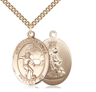 14kt Gold Filled Guardian Angel Soccer Medal Catholic Jewelry
