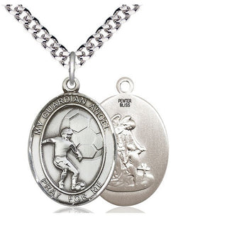 Pewter Guardian Angel Soccer Medal Catholic Jewelry