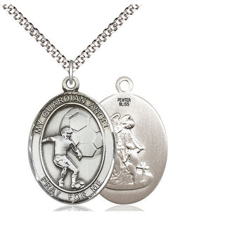 Pewter Guardian Angel Soccer Medal Catholic Jewelry