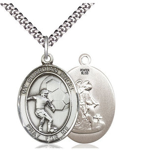 Pewter Guardian Angel Soccer Medal Catholic Jewelry