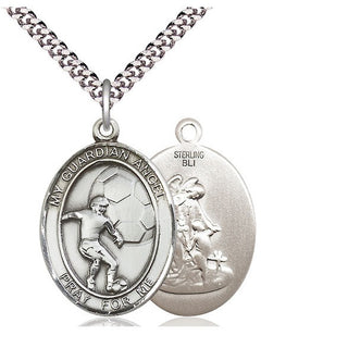 Sterling Silver Guardian Angel Soccer Medal Catholic Jewelry
