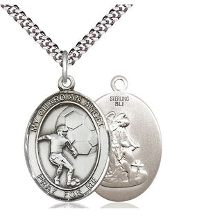 Sterling Silver Guardian Angel Soccer Medal Catholic Jewelry