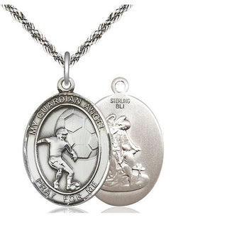 Sterling Silver Guardian Angel Soccer Medal Catholic Jewelry