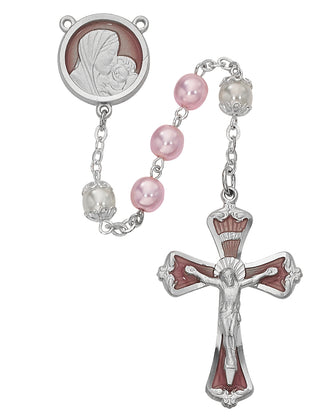 Mother And Child Pink Faux Pearl Glass Rosary